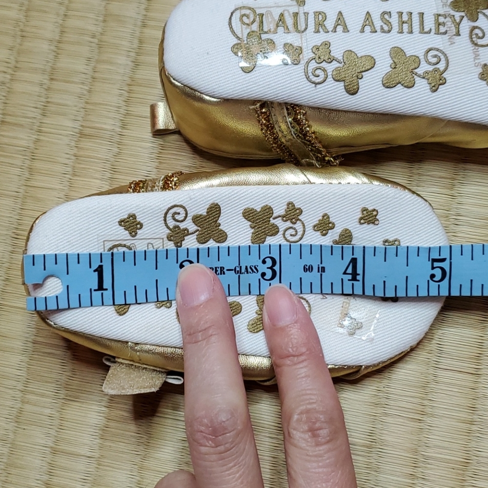 Laura Ashley Gold Ballet Infant Flats w/ Bow Strap - Picture 7 of 7